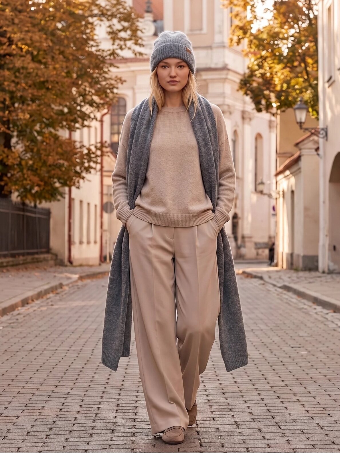 AG DESIGN  Megztas baby alpakos komplektas platus ilgas šalikas ir kepurė - pilkas 1