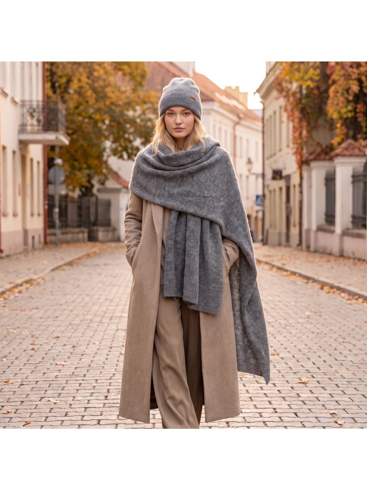 AG DESIGN Wide baby alpaca scarf and beanie set, extra long - gray 12 AG DESIGN Wide baby alpaca scarf and beanie set, extra long - gray 12