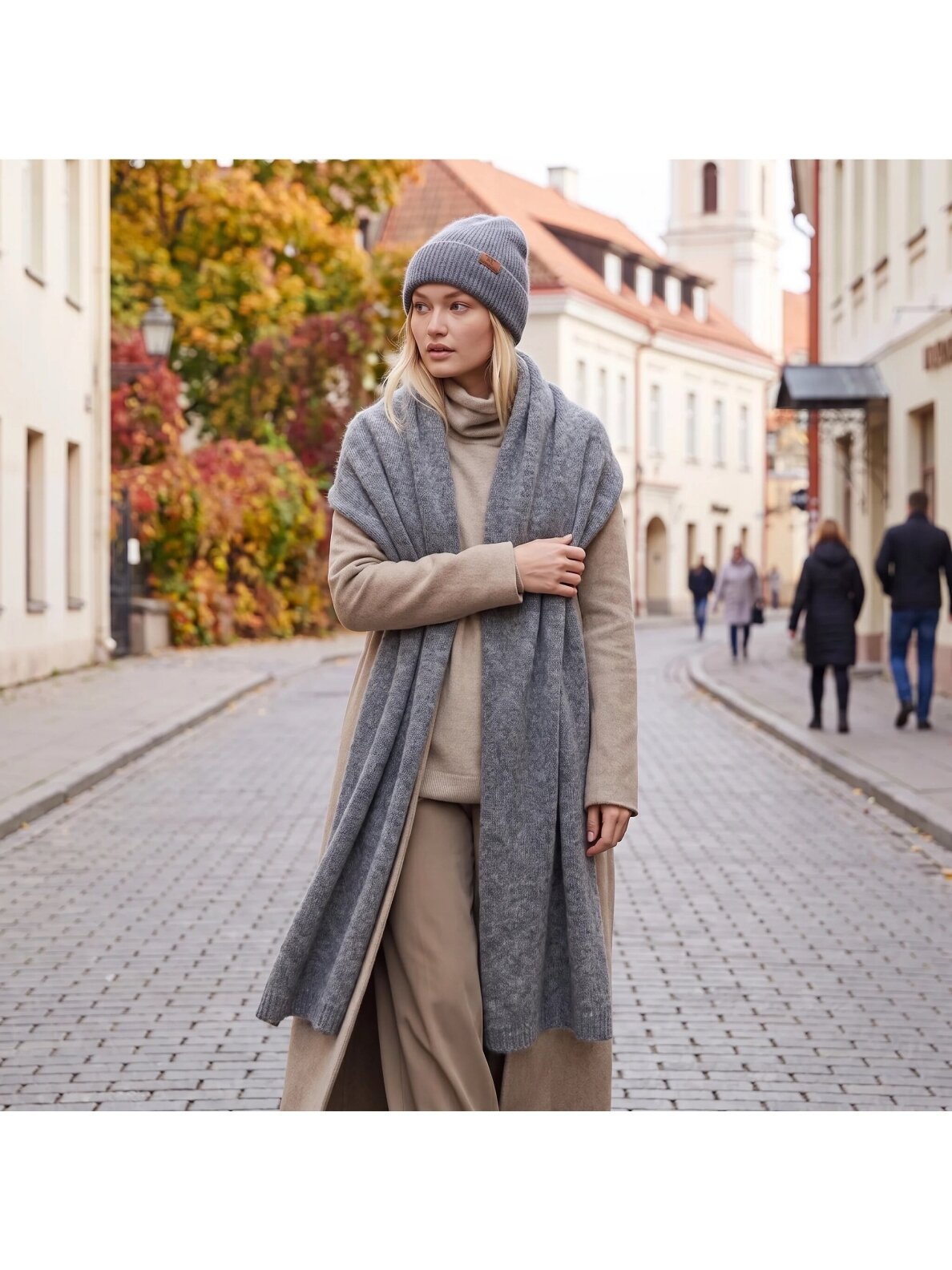 AG DESIGN Wide baby alpaca scarf and beanie set, extra long - gray 9 AG DESIGN Wide baby alpaca scarf and beanie set, extra long - gray 9