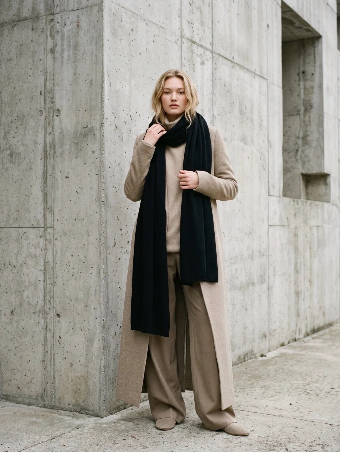 AG DESIGN Megztas itin platus, ilgas minimalistinis 100 % merino vilnos šalikas - juodas 4 AG DESIGN Megztas itin platus, ilgas minimalistinis 100 % merino vilnos šalikas - juodas 4