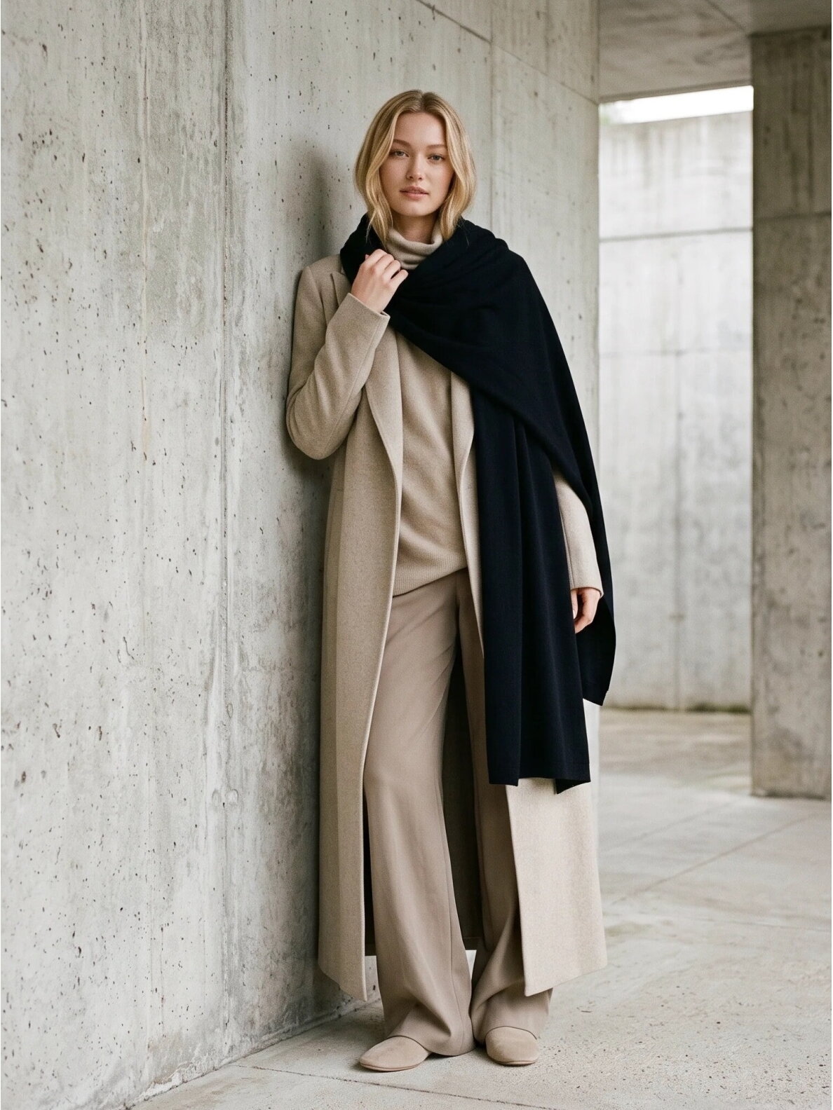 AG DESIGN Megztas itin platus, ilgas minimalistinis 100 % merino vilnos šalikas - juodas 2 AG DESIGN Megztas itin platus, ilgas minimalistinis 100 % merino vilnos šalikas - juodas 2