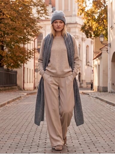 AG DESIGN  Megztas baby alpakos komplektas platus ilgas šalikas ir kepurė - pilkas