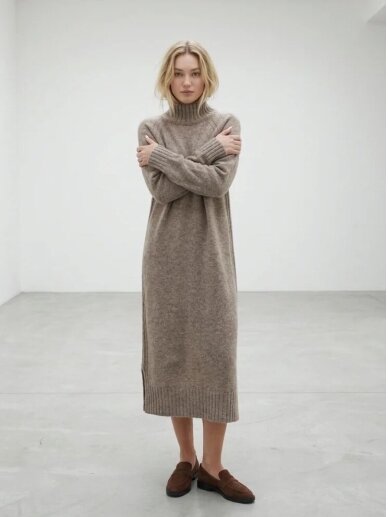 AG design AGNESA long baby alpaca knit dress with side slits - cocoa AG design AGNESA long baby alpaca knit dress with side slits - cocoa