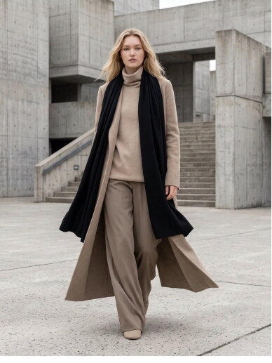 AG DESIGN Megztas itin platus, ilgas minimalistinis 100 % merino vilnos šalikas - juodas 3 AG DESIGN Megztas itin platus, ilgas minimalistinis 100 % merino vilnos šalikas - juodas 3