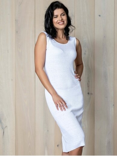 AG design balta plono mezgimo lino suknelė – Pearl 2