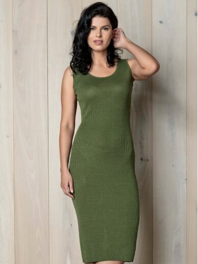AG design žalia plono mezgimo lino suknelė – Pearl 4