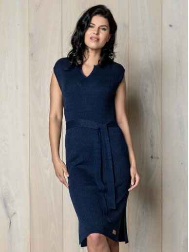 AG design plono mezgimo lino suknelė – Breeze  mėlyna