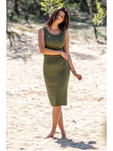 AG design žalia plono mezgimo lino suknelė – Pearl 3