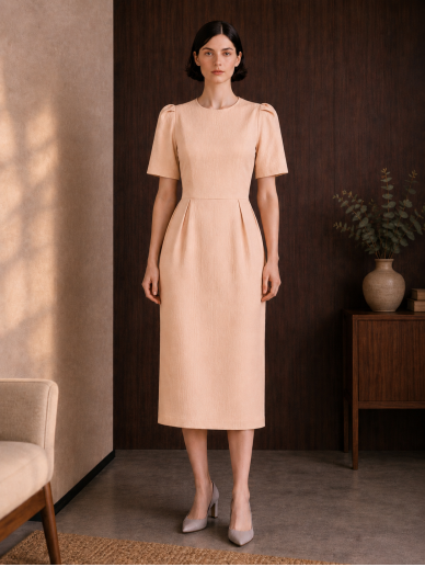 BAGOTA ELEGANTIŠKA PERSIKO SPALVOS SUKNELĖ 1 BAGOTA ELEGANTIŠKA PERSIKO SPALVOS SUKNELĖ 1