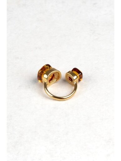 BANGUOJA LUXURIOUS GOLD-PLATED RING WITH HONEY-COLORED AMBER “AURUM UMBRAE - DUO” 2