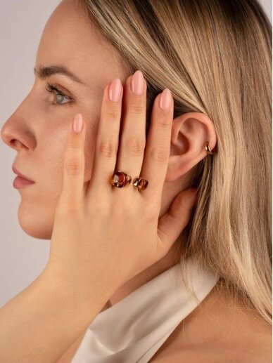 BANGUOJA LUXURIOUS GOLD-PLATED RING WITH HONEY-COLORED AMBER “AURUM UMBRAE - DUO” 3