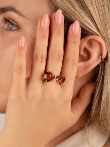 BANGUOJA LUXURIOUS GOLD-PLATED RING WITH HONEY-COLORED AMBER “AURUM UMBRAE - DUO” 1