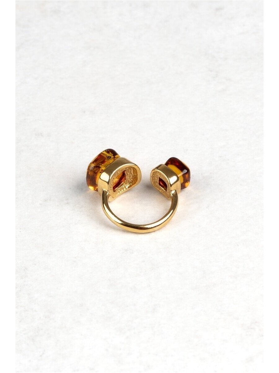 BANGUOJA LUXURIOUS GOLD-PLATED RING WITH HONEY-COLORED AMBER “AURUM UMBRAE - DUO” 2 BANGUOJA LUXURIOUS GOLD-PLATED RING WITH HONEY-COLORED AMBER “AURUM UMBRAE - DUO” 2