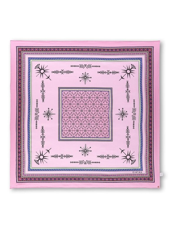 CIATAU pink silk scarf decorated with Baltic motifs