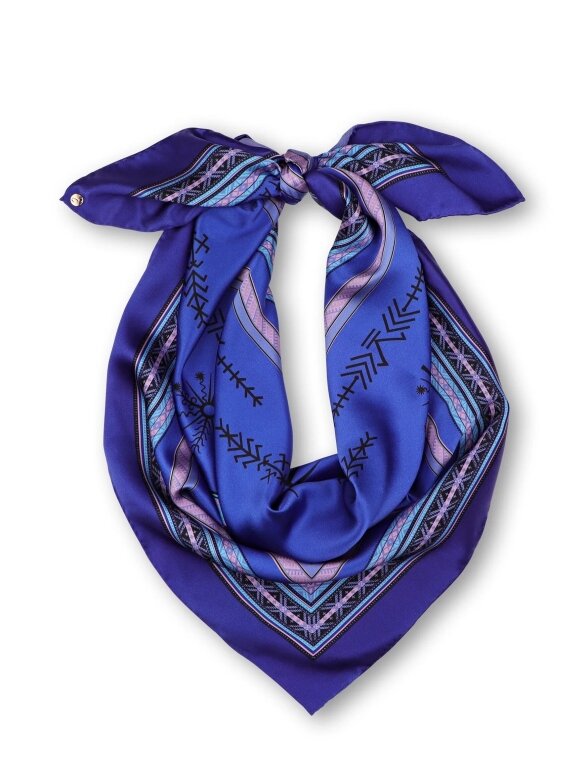 CIATAU blue silk scarf decorated with Baltic motifs
