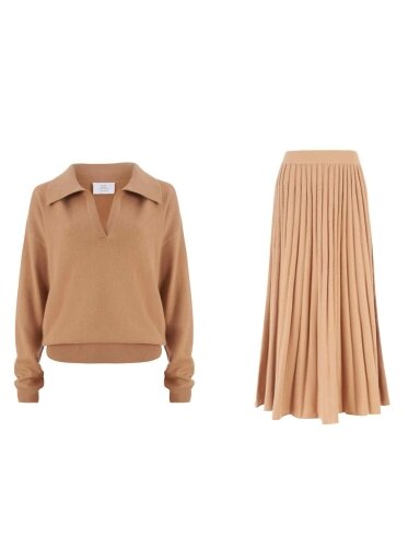 COOCOOMOS kašmyro megztas kostiumėlis GIZEL + PLEATED camel COOCOOMOS kašmyro megztas kostiumėlis GIZEL + PLEATED camel