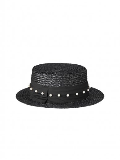 COOCOOMOS juoda Gondola dekoruota skrybėlė su perlais