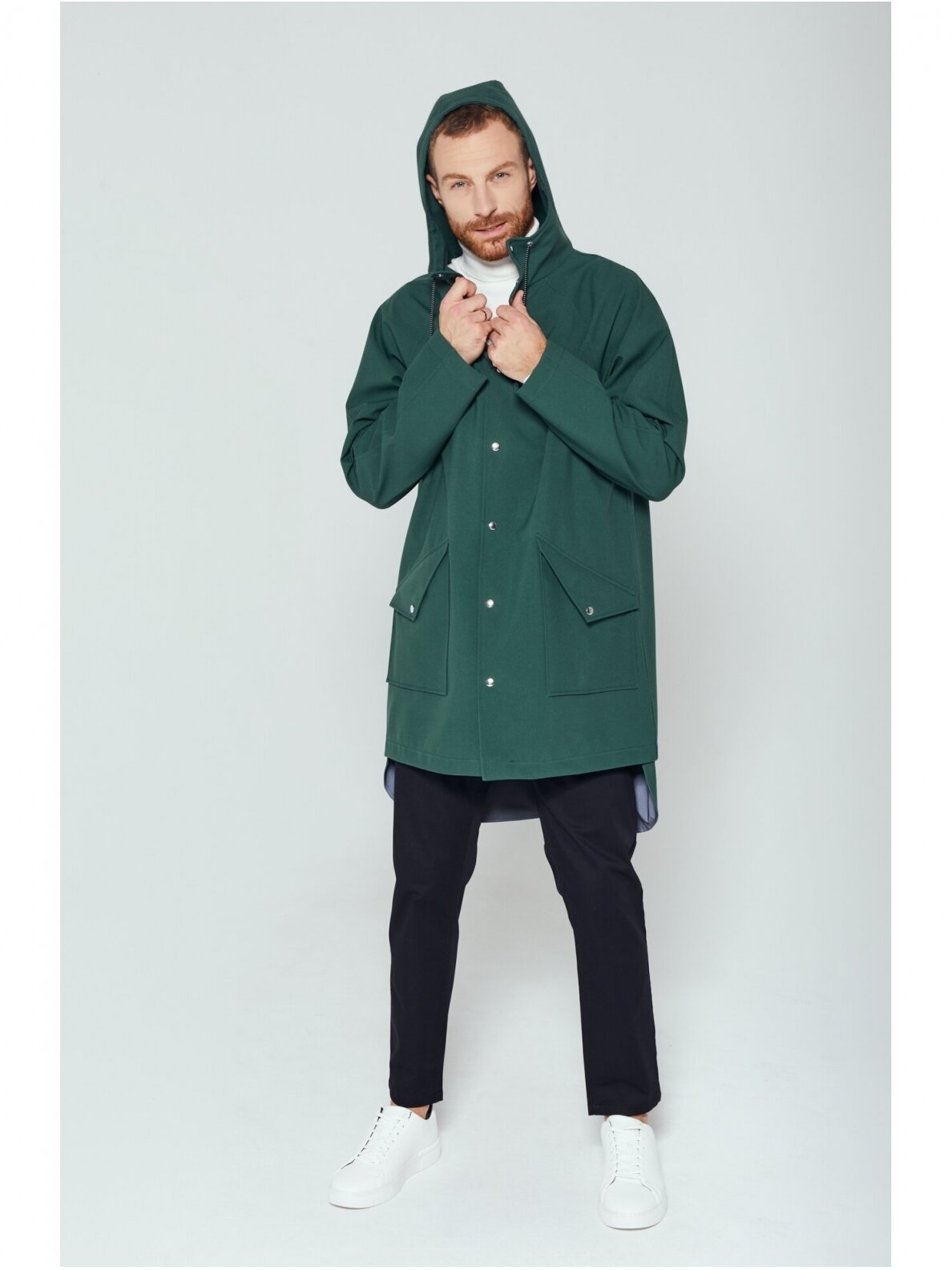 Ducktail Raincoats ŽALIAS CITY LIETPALTIS – tvarios medžiagos 1 Ducktail Raincoats ŽALIAS CITY LIETPALTIS – tvarios medžiagos 1