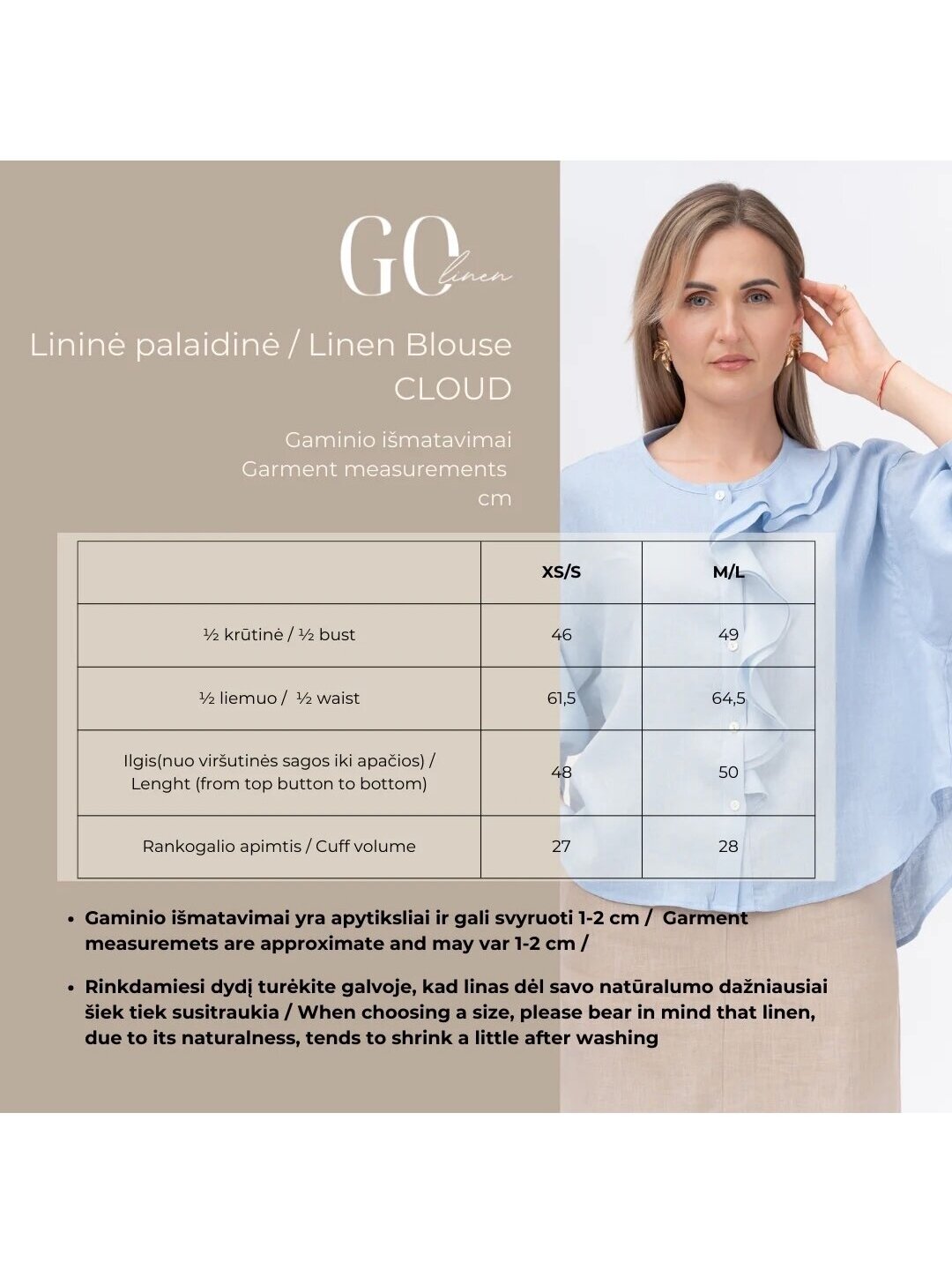 GOlinen žydra lininė palaidinė su dekoru CLOUD - 100 % linas 3 GOlinen žydra lininė palaidinė su dekoru CLOUD - 100 % linas 3