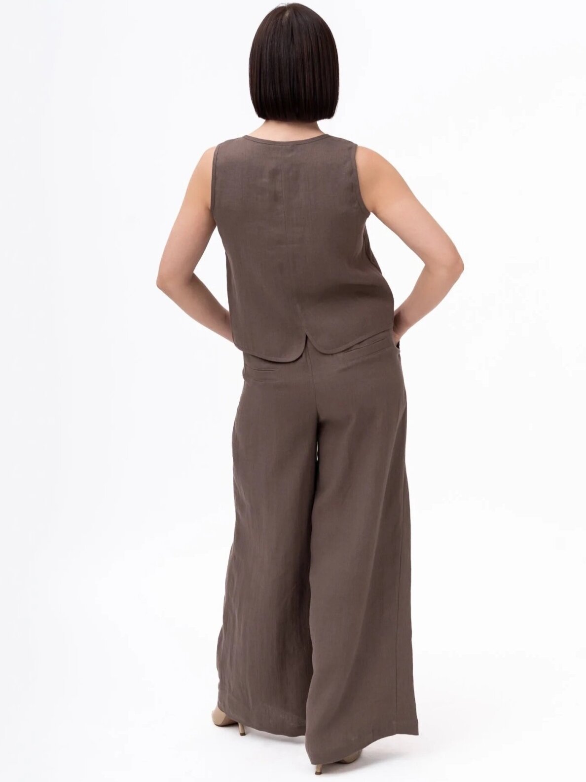 GO linen Lininės kelnės moterims LUNAR - 100 % linas - tamsiai rudos 1 GO linen Lininės kelnės moterims LUNAR - 100 % linas - tamsiai rudos 1