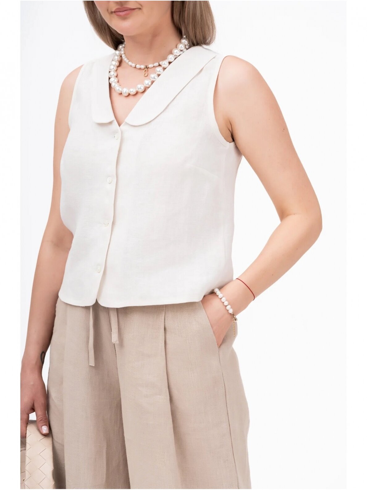 GO linen  lininė liemenė moterims IVY - 100 % linas - kreminė balta spalva