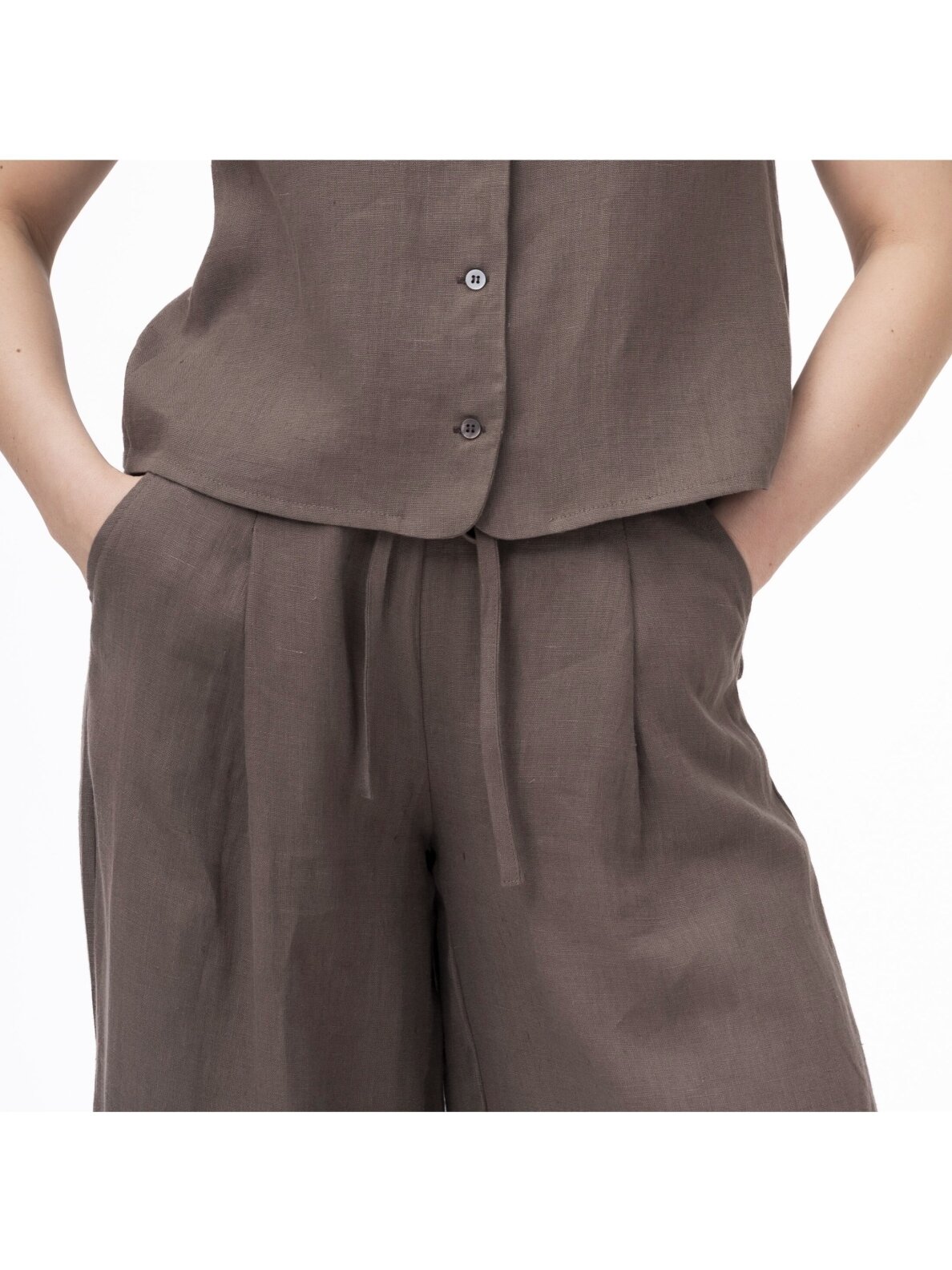 GO linen Lininės kelnės moterims LUNAR - 100 % linas - tamsiai rudos 3 GO linen Lininės kelnės moterims LUNAR - 100 % linas - tamsiai rudos 3