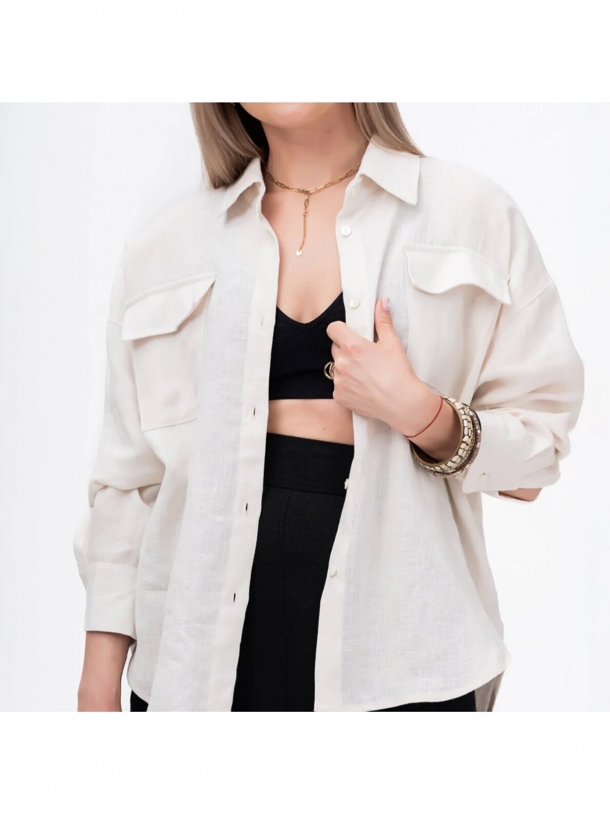 GO linen lininiai marškiniai moterims MIST, kreminė balta spalva 2 GO linen lininiai marškiniai moterims MIST, kreminė balta spalva 2