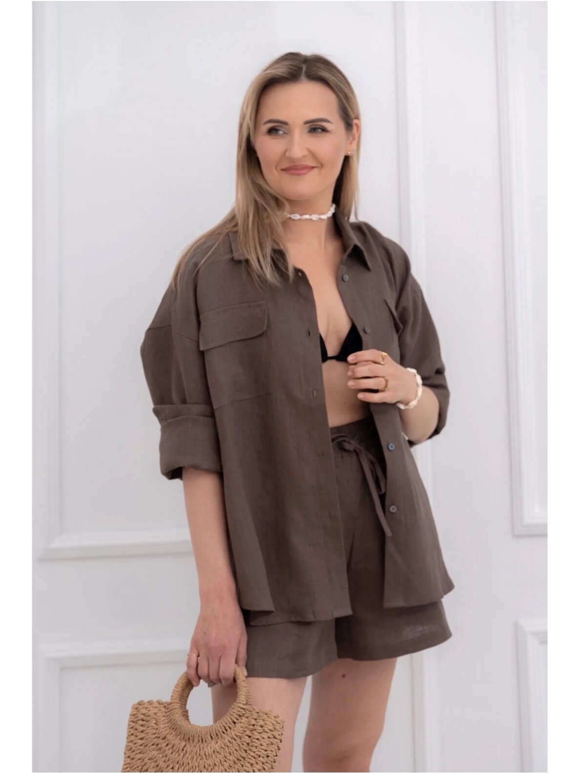 GO linen lininiai marškiniai moterims MIST, rudos spalvos