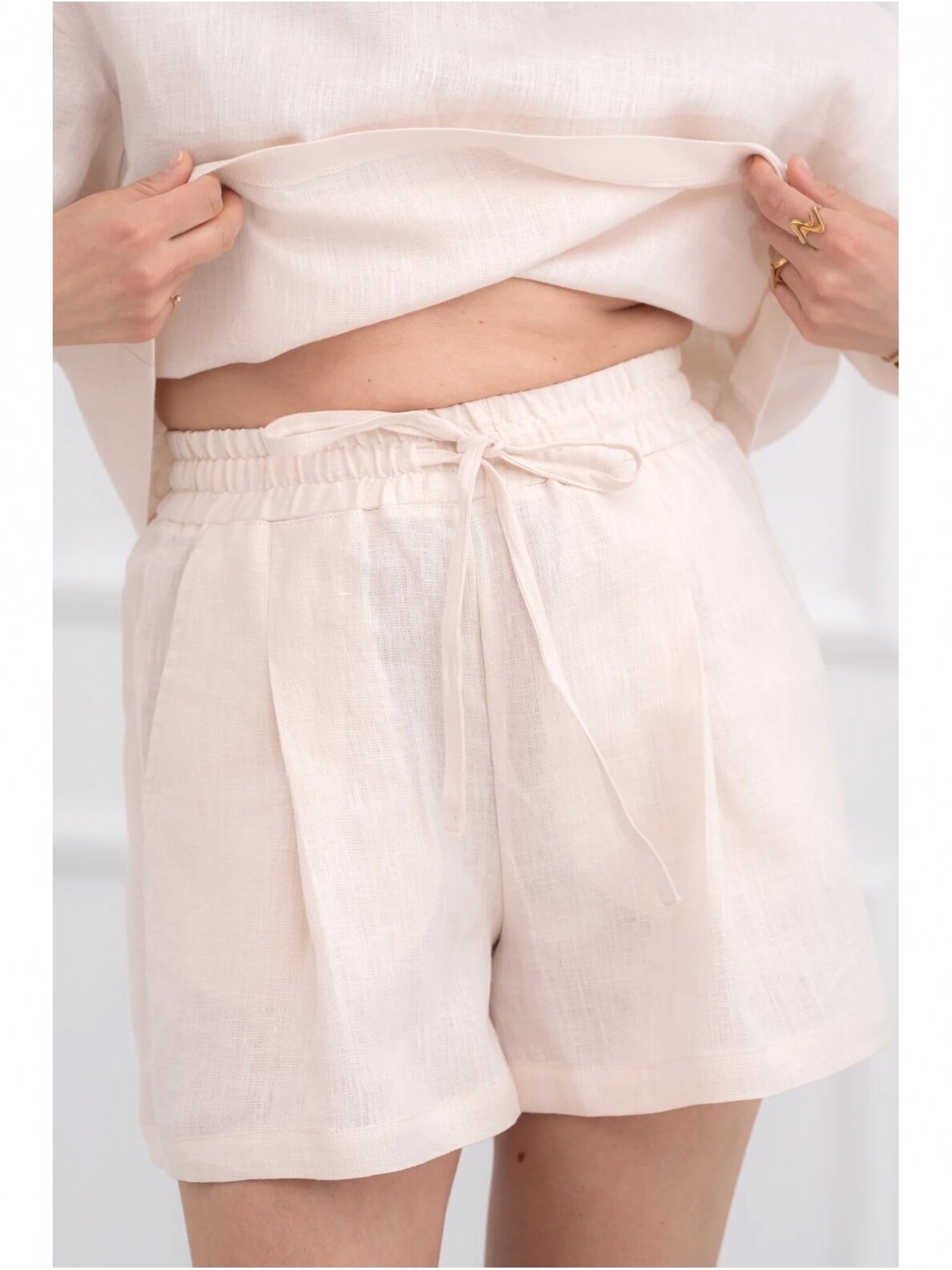 GO linen LININIS KOSTIUMĖLIS SU ŠORTAIS KREMINIS 1 GO linen LININIS KOSTIUMĖLIS SU ŠORTAIS KREMINIS 1
