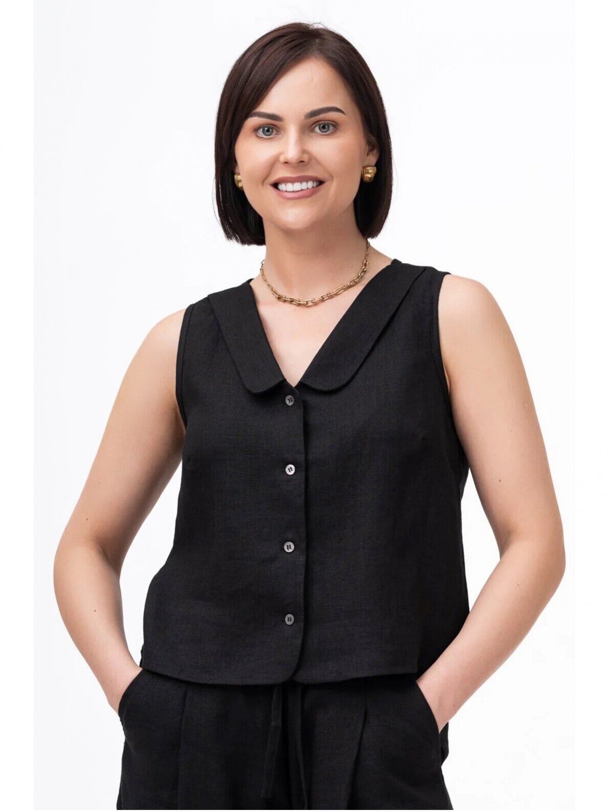 GO linen lininė liemenė moterims IVY - 100 % linas - juoda GO linen lininė liemenė moterims IVY - 100 % linas - juoda