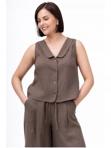 GO linen Liemenė moterims IVY - 100 % linas - tamsiai ruda