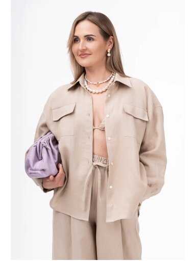 GO linen lininiai marškiniai moterims MIST, smėlio spalva