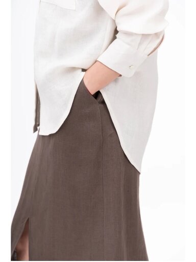 GO linen midi ilgio lininis sijonas su skeltuku TERRA - 100% linas - tamsiai rudas