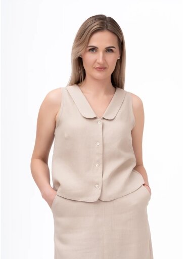 GO linen lininė liemenė moterims IVY - 100 % linas - smėlio spalva GO linen lininė liemenė moterims IVY - 100 % linas - smėlio spalva