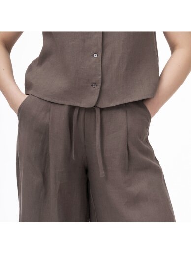 GO linen Lininės kelnės moterims LUNAR - 100 % linas - tamsiai rudos 3 GO linen Lininės kelnės moterims LUNAR - 100 % linas - tamsiai rudos 3