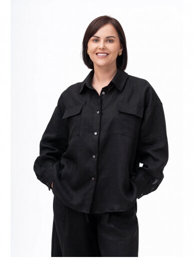 GO linen lininiai marškiniai moterims MIST, juodi 1 GO linen lininiai marškiniai moterims MIST, juodi 1