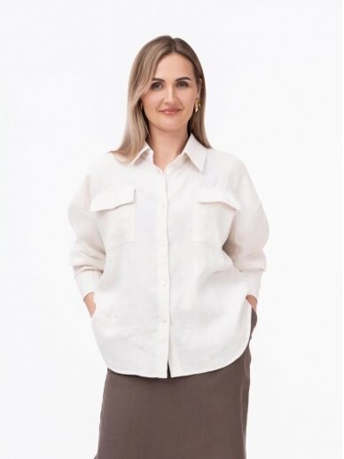 GO linen lininiai marškiniai moterims MIST, kreminė balta spalva GO linen lininiai marškiniai moterims MIST, kreminė balta spalva