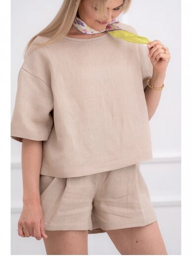 GO linen LININIS KOSTIUMĖLIS SU ŠORTAIS SMĖLINIS 1 GO linen LININIS KOSTIUMĖLIS SU ŠORTAIS SMĖLINIS 1