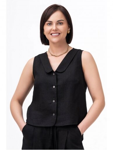 GO linen lininė liemenė moterims IVY - 100 % linas - juoda GO linen lininė liemenė moterims IVY - 100 % linas - juoda