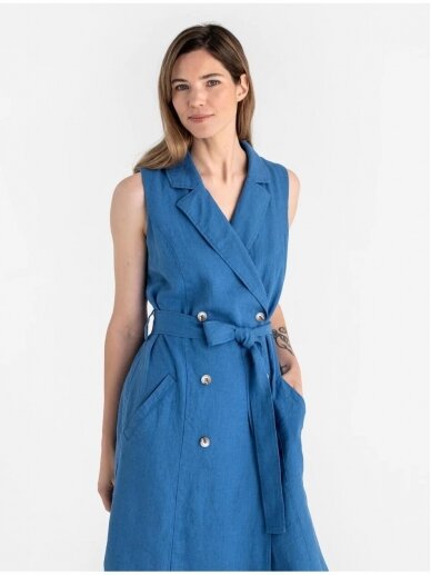 Magic Linen klasikinio modelio mėlyna lininė suknelė LISBON IN COBALT BLUE