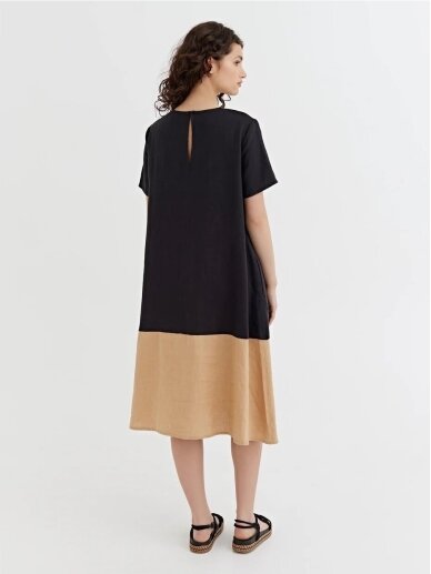 Magic Linen  juoda midi ilgio suknelė COLOR-BLOCK LINEN DRESS SCILLA IN BLACK-CARAMEL 2