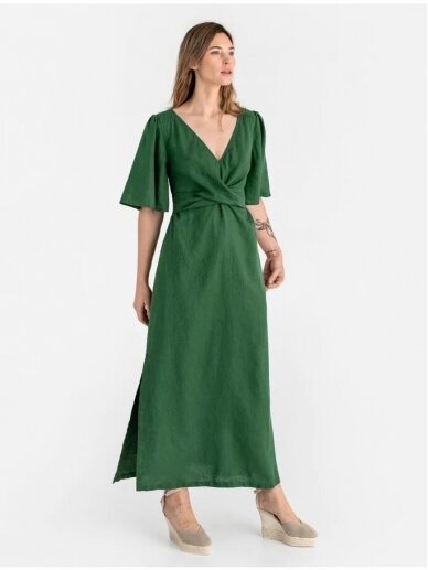 Magic Linen  žalia romantiško stiliaus lininė suknelė AGRA IN GREEN
