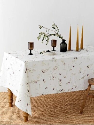 Magic Linen lininė staltiesė OLIVE ORCHARD PRINT ON WHITE LINEN TABLECLOTH Magic Linen lininė staltiesė OLIVE ORCHARD PRINT ON WHITE LINEN TABLECLOTH
