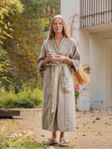 Magic LINEN Moteriškas lininis chalatas „Artisan Stripe“ 4 Magic LINEN Moteriškas lininis chalatas „Artisan Stripe“ 4