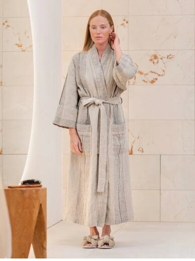 Magic LINEN Moteriškas lininis chalatas „Artisan Stripe“ Magic LINEN Moteriškas lininis chalatas „Artisan Stripe“