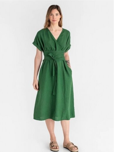 Magic Linen  žalia midi ilgio  lininė suknelė BOHOL IN GREEN