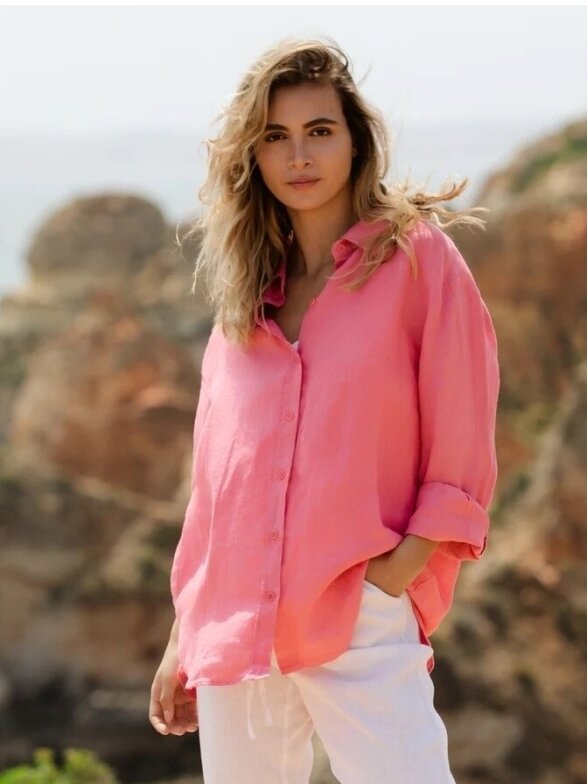 Magic Linen LONG-SLEEVE LINEN SHIRT CORSICA IN FLAMINGO