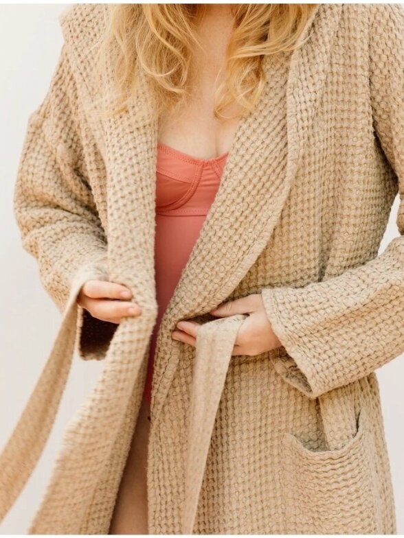 Magic Linen WOMEN'S WAFFLE ROBE IN BEIGE