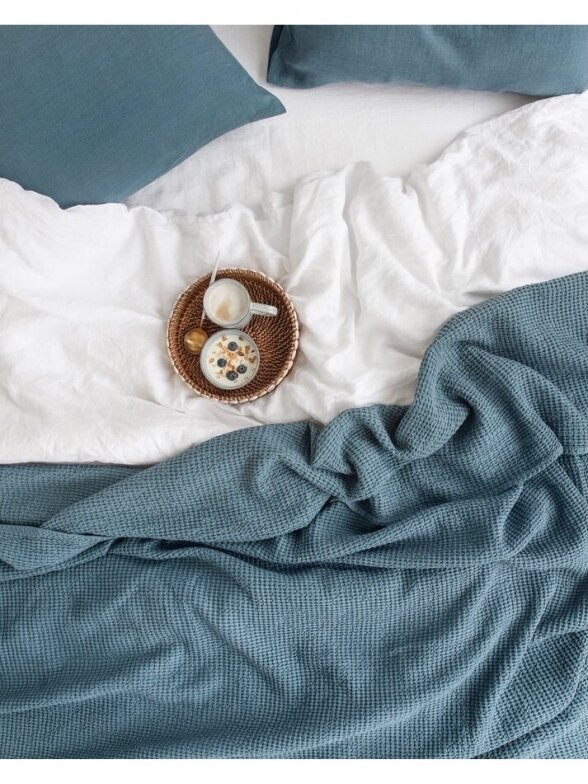 Magic Linen  GRAY BLUE WAFFLE BLANKET