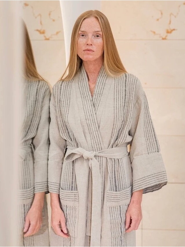 Magic LINEN Moteriškas lininis chalatas „Artisan Stripe“ 2
